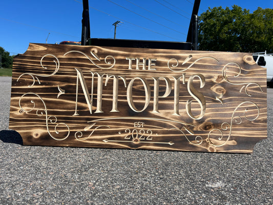 Custom Burnt Wood Family Name Sign